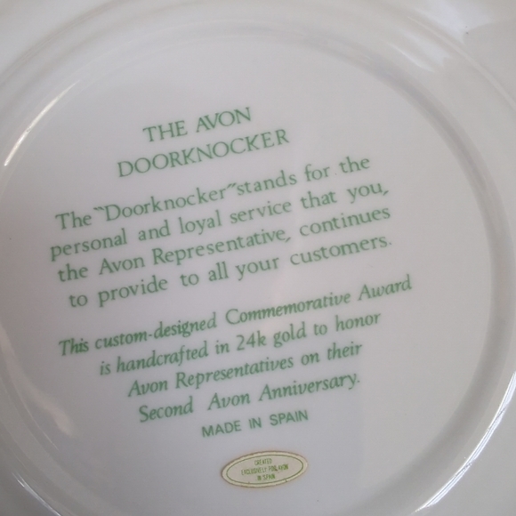 Avon Representative Second  Anniversary Plate The Avon Door Knocker w/Foam & Box - Picture 6 of 8